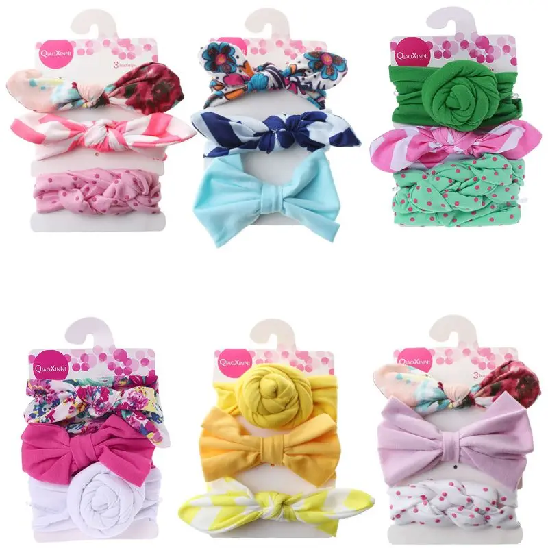

3 Pcs/Set Floral Bows Baby Headband Dot Bowknot Hairband Baby Girl Headbands Cotton Kids Hair Band Girls Hair Accessories