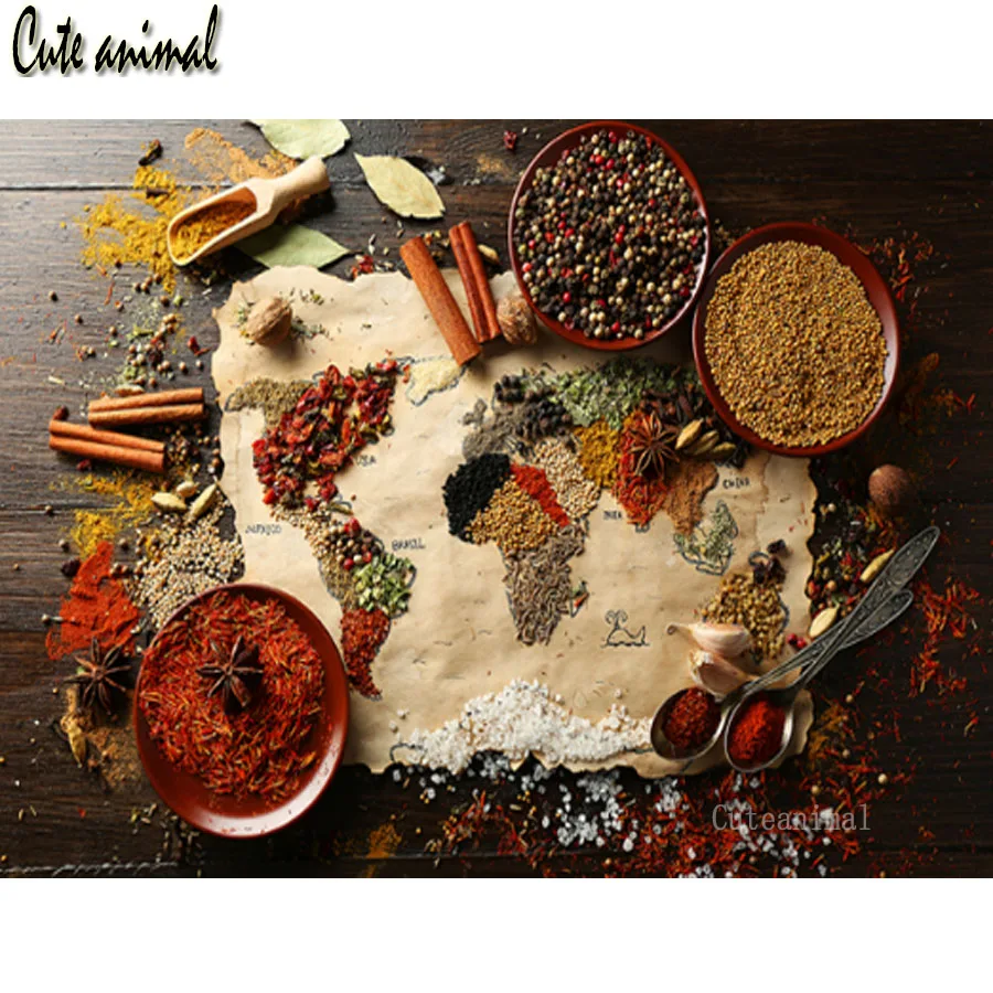 

Полноразмерная алмазная живопись специи, приправы, карта мира, вышивка, алмазная вышивка, Алмазная мозаика, искусство