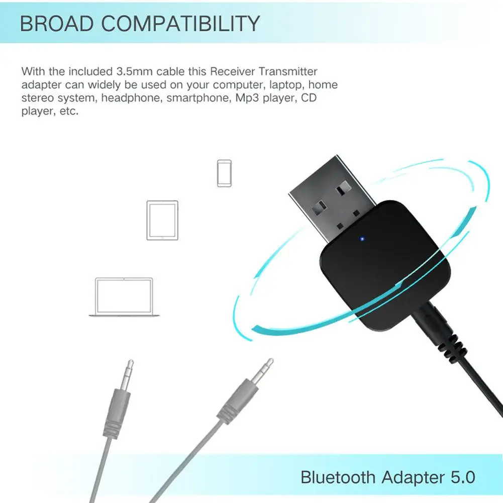 Новейший Bluetooth 5 0 передатчик 2-в-1 приемник Мини 3 мм AUX стерео беспроводной адаптер