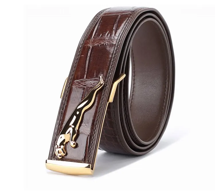 McParko Crocodile Mens Belts Luxury Genuine Leather Belt Men Original Brand Design Animal Buckle Leopard Jeans Waist Belts Brown