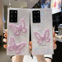 colorful stars sequins phone case for samsung s20 fe s10 plus note 20 10 a51 a71 a21 a40 lace butterfly square clear soft cover