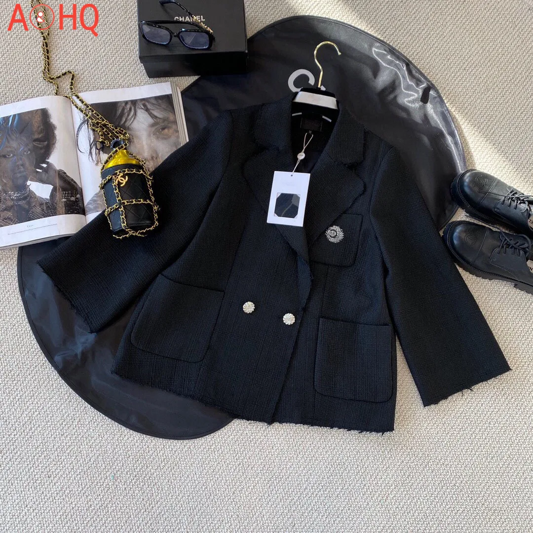 

2021 Spring Fashion New Luxury Brand Design Black Lapel Embroidery Woollen Fabric Jacket Women Lightweight Comfortable Coat33457