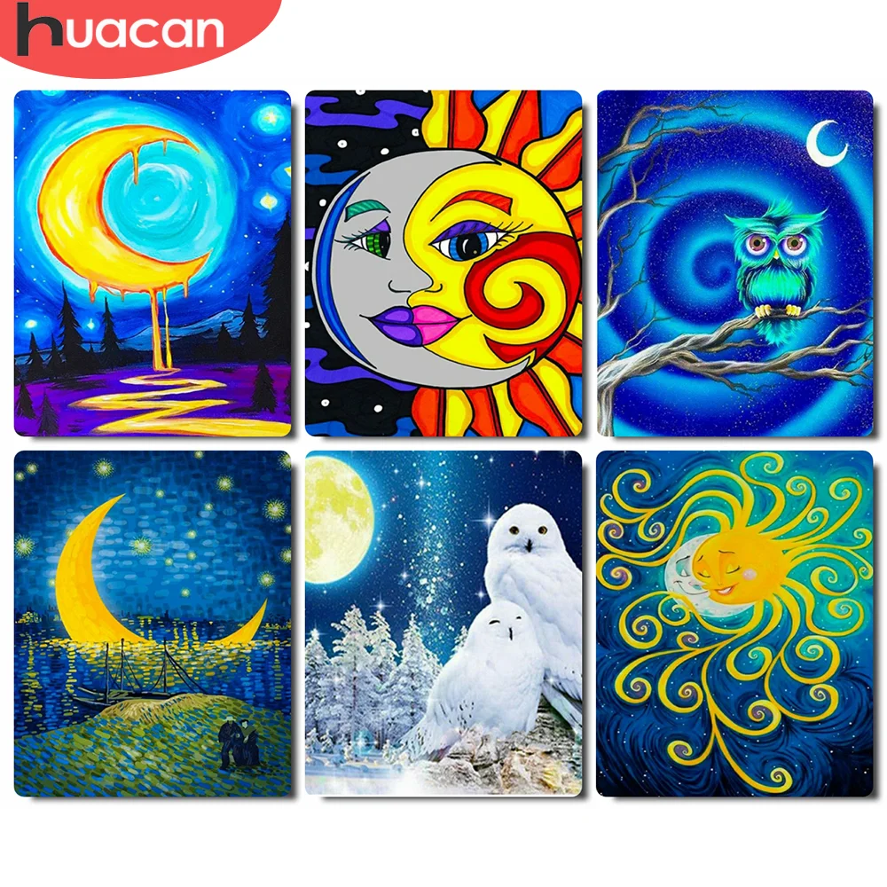 

HUACAN DIY Picture By Numbers Moon Landscape Unique Gift Wall Art HandPainted Oil Painting By Number For Living Room
