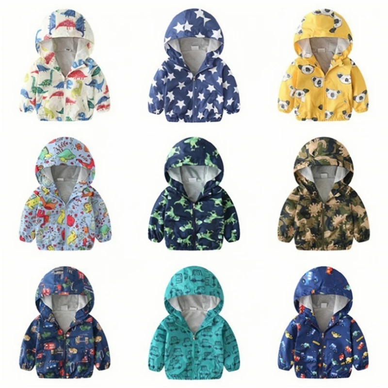 

Детская ветровка с капюшоном и мультяшным принтом, на весну/осень