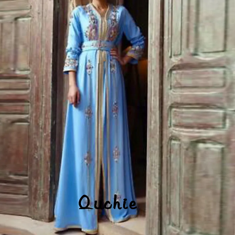

Sky Blue Moroccan Kaftan Mother of the Bride Dresses Appliques Tulle Evening Party Vestido de Renda Groom Mother Suits