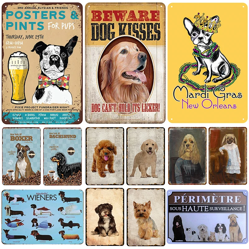

Cute Dog Plaque Metal Vintage Tin Sign Pin Up Shabby Chic Decor Metal Signs Vintage Bar Decoration Metal Poster Pub Metal Plate