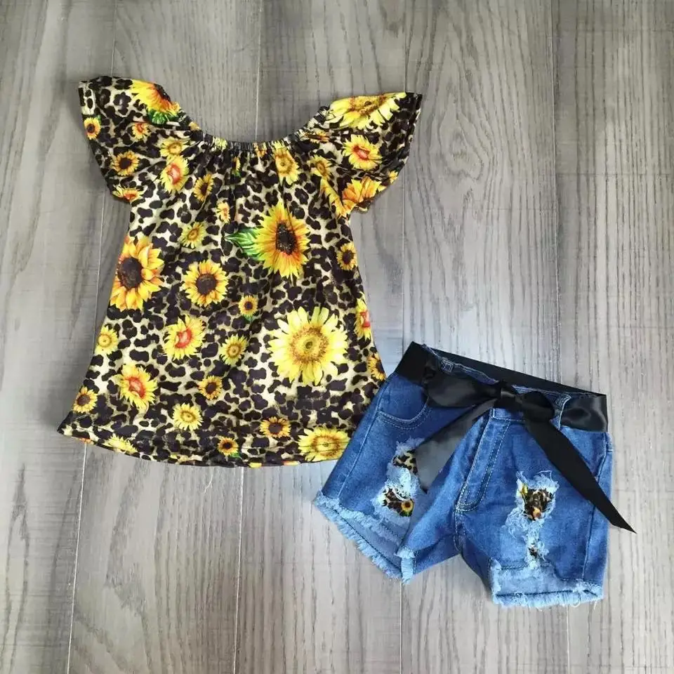 

boutique kids clothes children outfit denim girl clothing shorts set 88