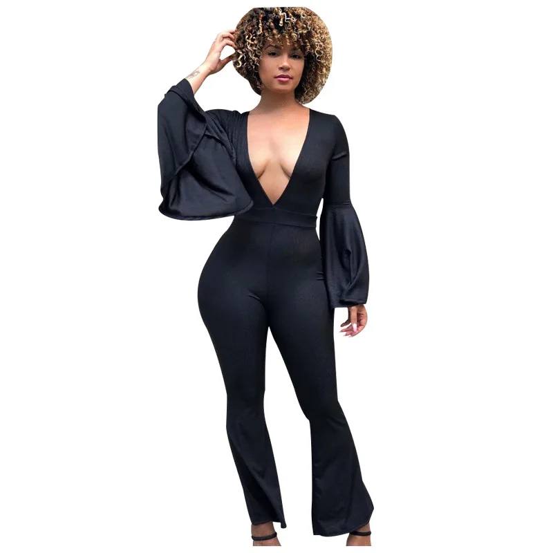 Комбинезон женский с глубоким V образным вырезом пикантный облегающий ромпер