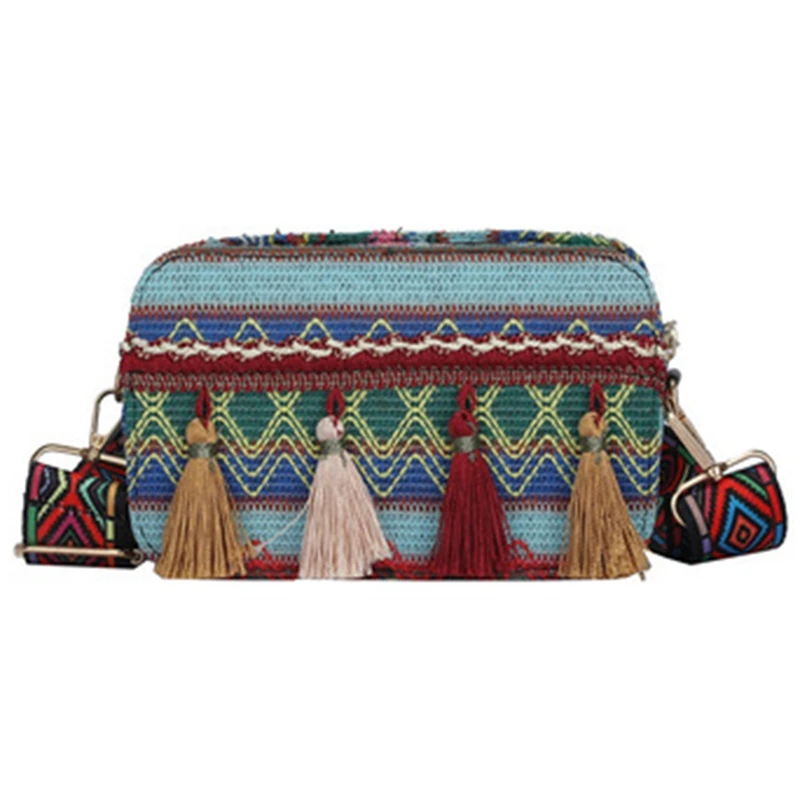 

Fashion Ethnic Women's Bag Striped Printed One-Shoulder Messenger Bag Casual Ladies Tassel Mini Zipper Handbag