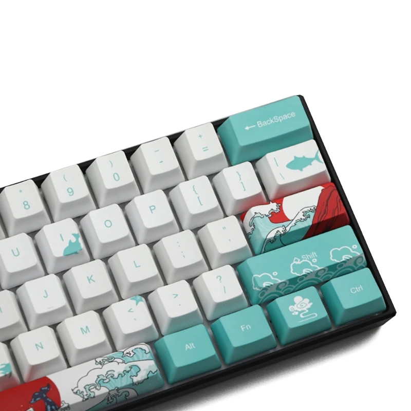 

71 Keys Sea Coral Ukiyo-e Keycap Dye Sublimation OEM Profile Mechanical Keyboard Keycap For GH60 XD64 DZ60 GK61 GK64