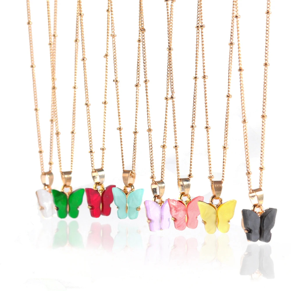 

Fashion Choker Necklaces Girls Fashion Pink Gold Butterfly Pendant Necklace For Women Elegant Sweet Jewelry Gift 2020 Wholesale