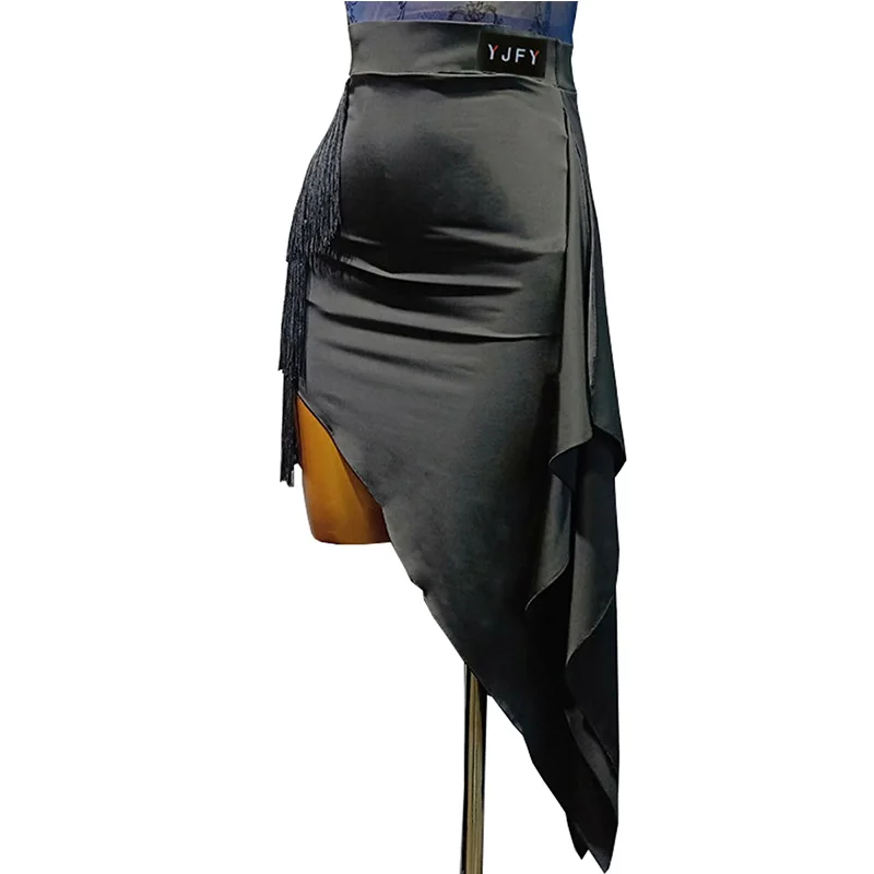 Женские юбки для латиноамериканских танцев черные с бахромой взрослых