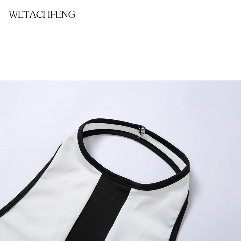 Женский комбидресс с лямкой на шее Белый/Черный в полоску без рукавов вырезами