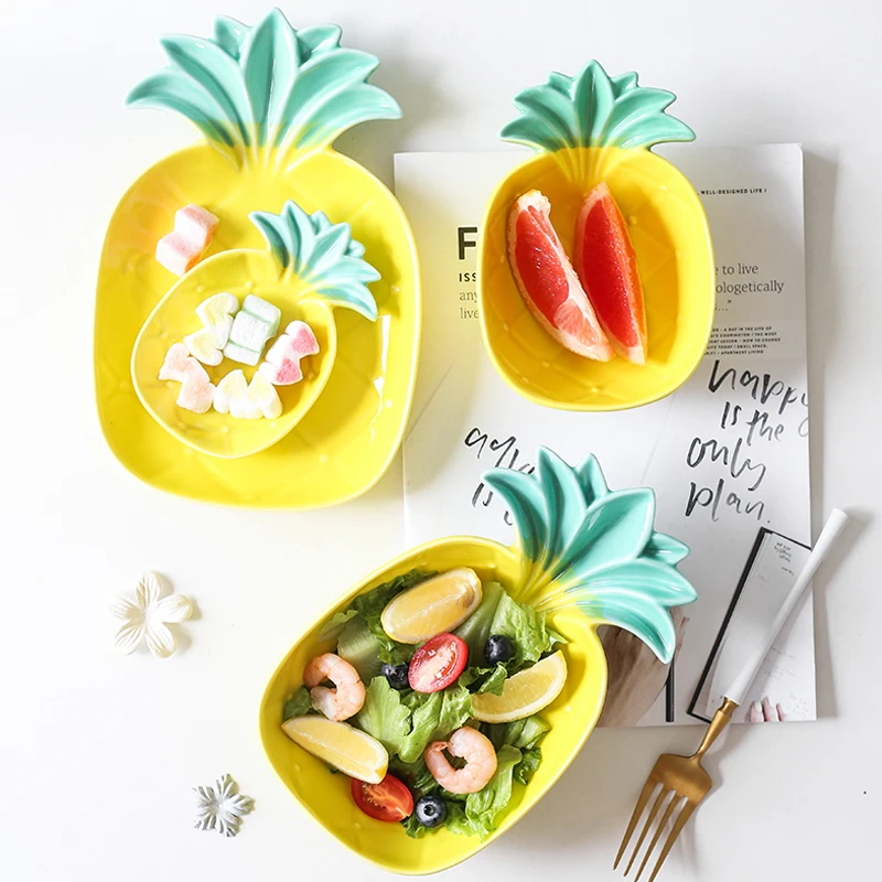 

Pineapple Shape Kawaii Plates Tableware for Kitchen Ceramic Dessert Dishes Dry Fruit Snack Tray Baking Dishes Kid Breakfast Bowl