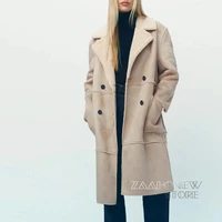 zaahonew new women winter vintage thick suede jacket coat female casual pockets outwear warm fleece long overcoats ladies