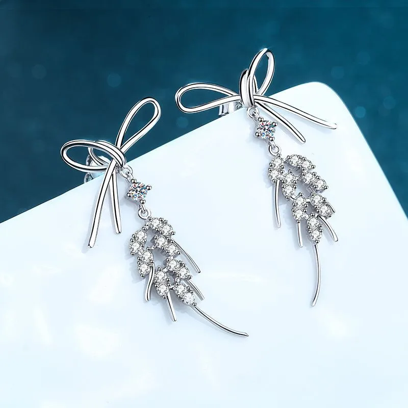 

Real Platinum Plated Total 1 Carat Diamond Test Past Natural D Color Moissanite Bowknot Stud Earrings for Female Silver Jewelry