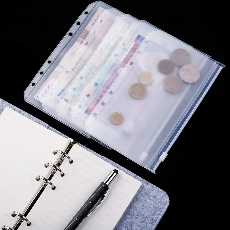 

Binder Pocket 6 Holes Loose Leaf Bags A6 Binder Zipper Folders Plastic Document Bags for Office School Supplies