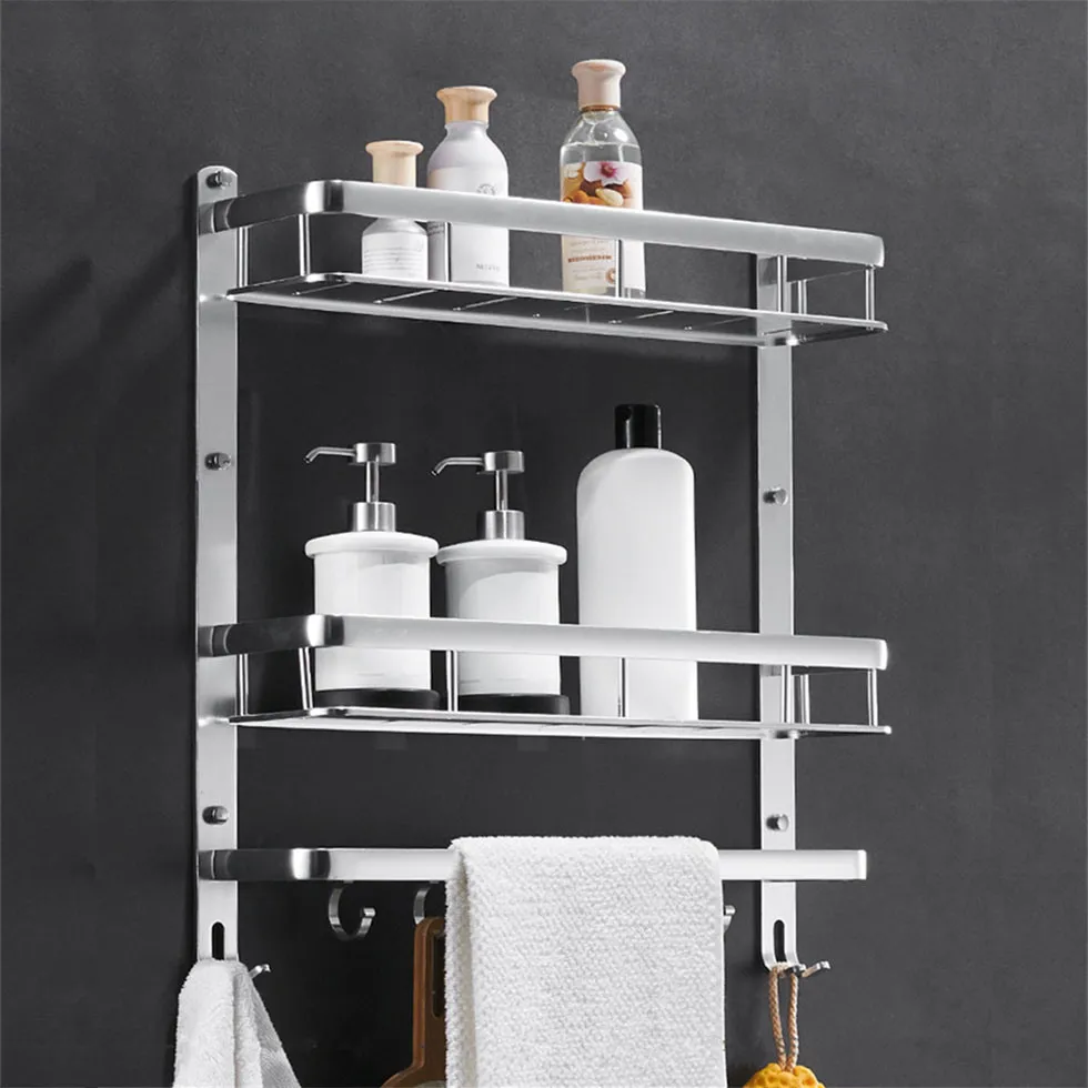 Estante de aluminio negro para baño, estante de esquina para ducha, soporte para secador de pelo con gancho para barra, etagere, salle de bain