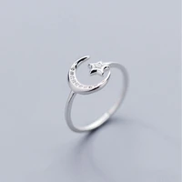 real 925 sterling silver minimalist zircon moon star opening ring for charming women party temperament fine jewelry accessories