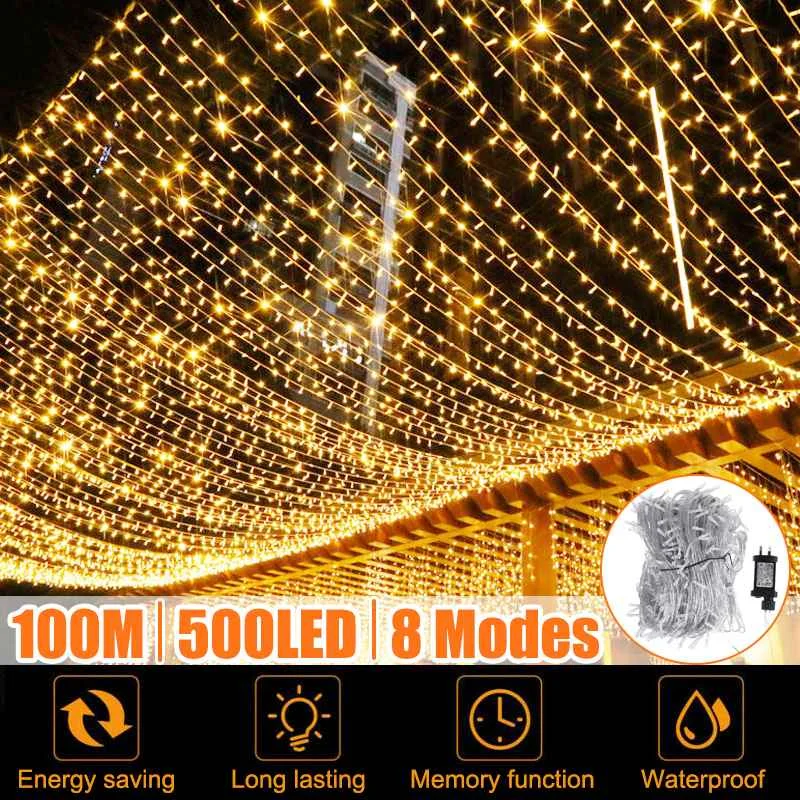 

328FT 500LED 100m String Fairy Light 8 Modes Waterproof Christmas Halloween Party Wedding Curtain Lighting Strings 220V-240V
