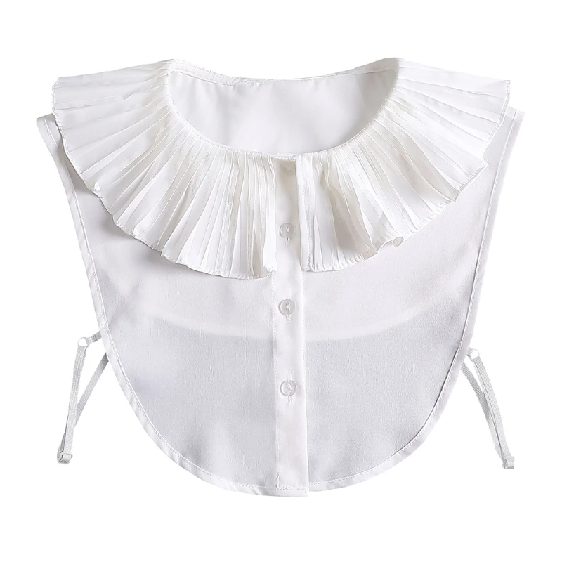 

Sweet Lolita Doll False Collar Detachable Dickey Blouse Lotus Pleated Ruffled Shawl White Lapel Half Shirt Crop Top with Strap