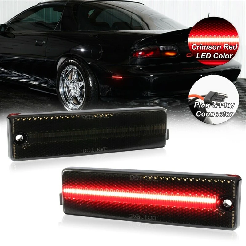

2Pcs LED Rear Bumper Side Marker Lights For 1993-2002 Chevy Camaro Smoked Lens Red Signal Lights