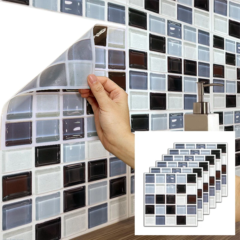 

20*20cm 1Set of 6 pieces Trbaik Kitchen Bathroom Simulation Wall Tile Waterproof Wallpaper Although Not 3D But Look 3D After Sti