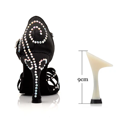 Black 9cm SHOYDANC/Женская обувь для латинских танцев; большие и маленькие стразы; обувь для сальсы; вечерние, свадебные, Бальные Танцевальные Туфли; цвет бронзовый, черный; обувь на высоком каблуке 9 см - Color: Black 9cm