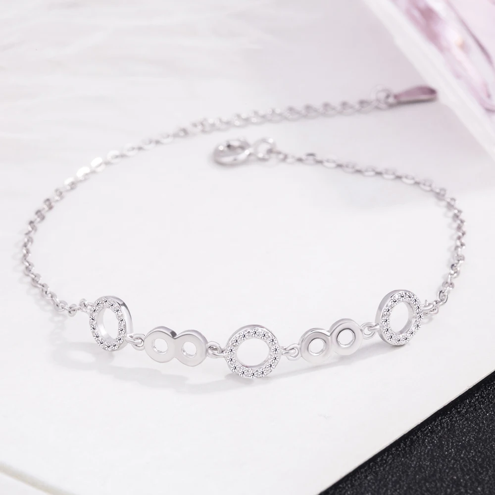 Женский браслет-цепочка из стерлингового серебра 925 пробы с кристаллами и