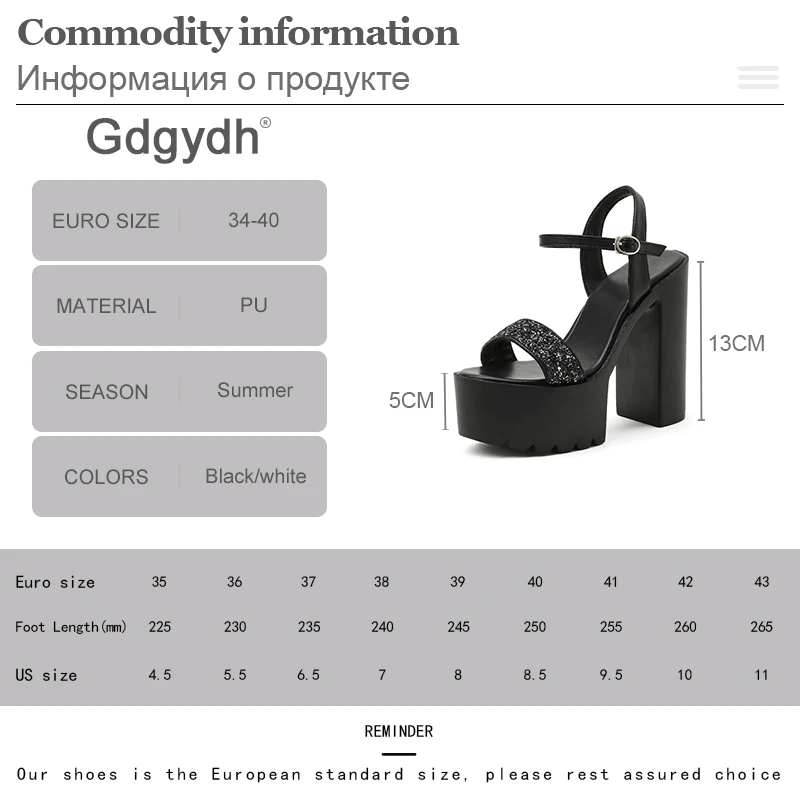 

Gdgydh Sexy Bright High Heels Chuncky Platform Black Sandals Women Summer Stripper Block 13cm Open Toe Fetish Party Shoes Model