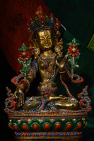 13tibet temple collection old bronze mosaic gem dzi bead outline in gold seven eyed green tara bodhisattva buddha ornaments