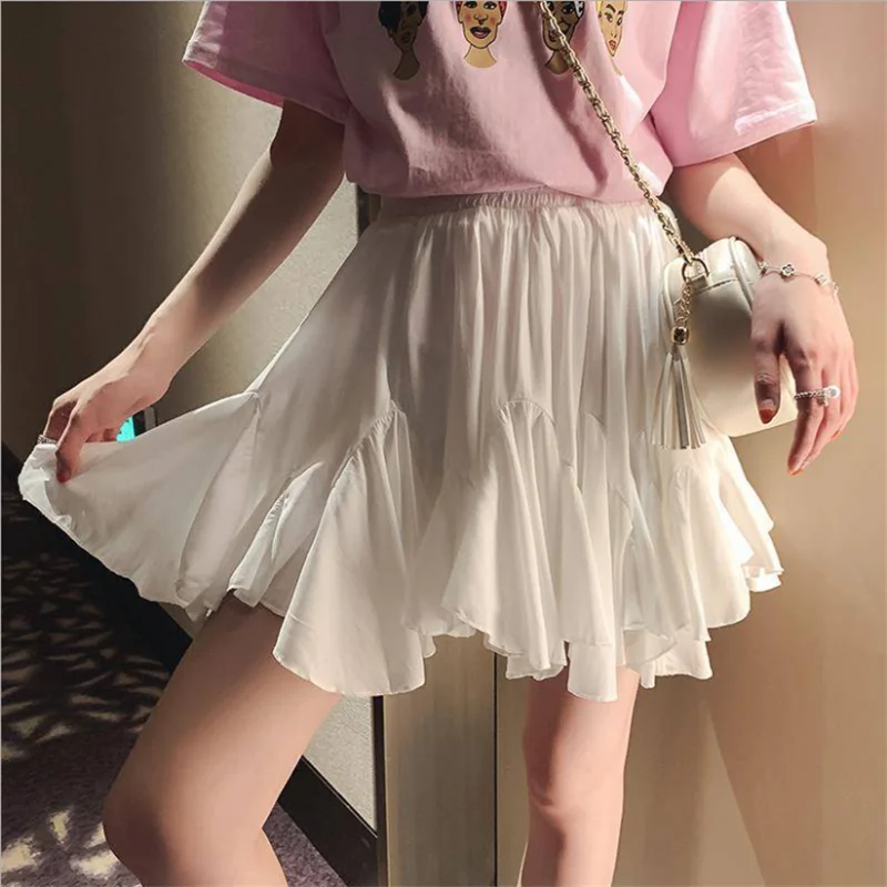 

White Black Chiffon Summer Shorts Skirt Women Fashion Korean High Waist Tutu Pleated Mini Sexy OL Skirt Female Dropshipping