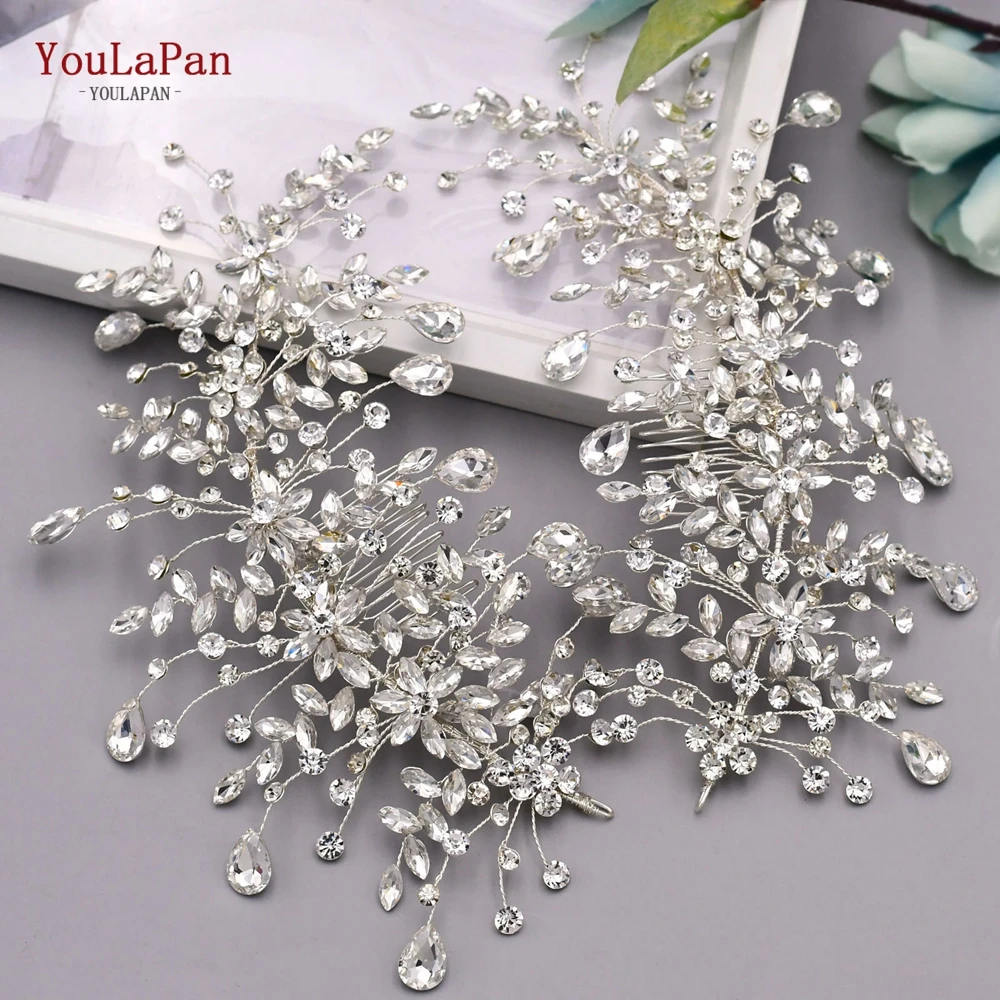 

TOPQUEEN HP379 Silver Bridal Hair Accessories Wedding Hair Band Rhinestone Women Headpiece Barrette Side Clips For Bridesmaid