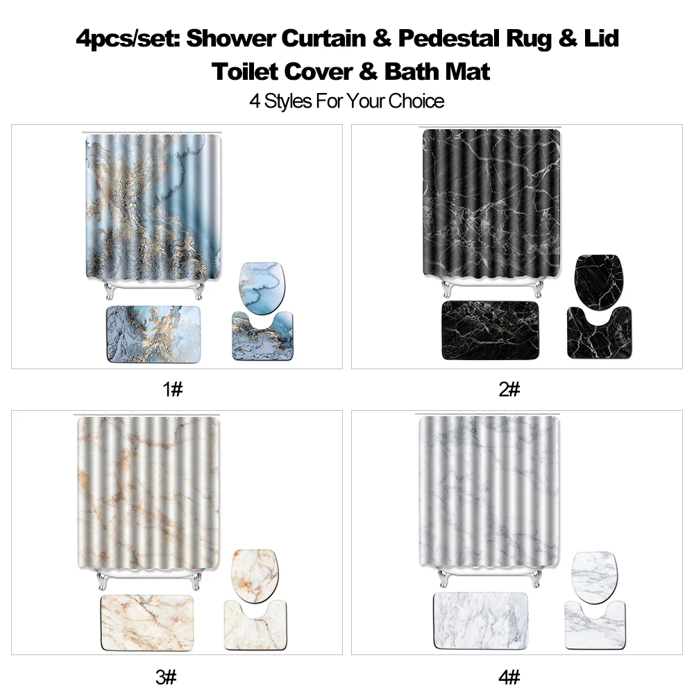 4 шт./компл. Водонепроницаемая занавеска для душа и крышка унитаза коврик