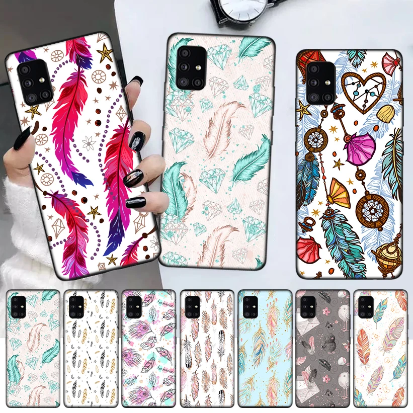 

Colorful Feather Phone Case For Samsung Galaxy A52 A51 A71 A72 A12 A22 A32 A42 A21S A31 A41 A02S A11 A01 A91 Cover Coque Funda