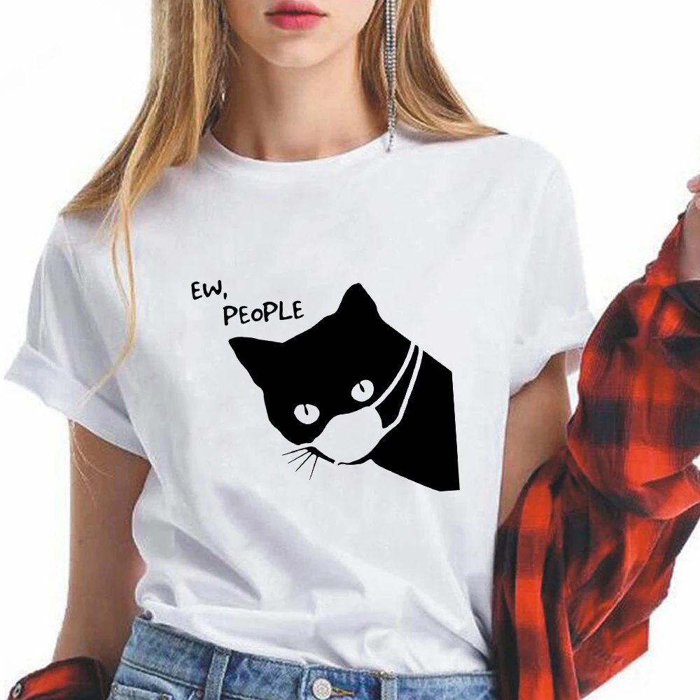

Interesting Black Cat Simplicity Style Harajuku Shirt Summer Clothes for Women Ropa Tumblr Mujer T-shirts girls can do anything