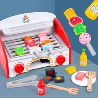 childrens wooden simulation barbecue grill stand play house mini food barbecue string music set parent child desktop toy