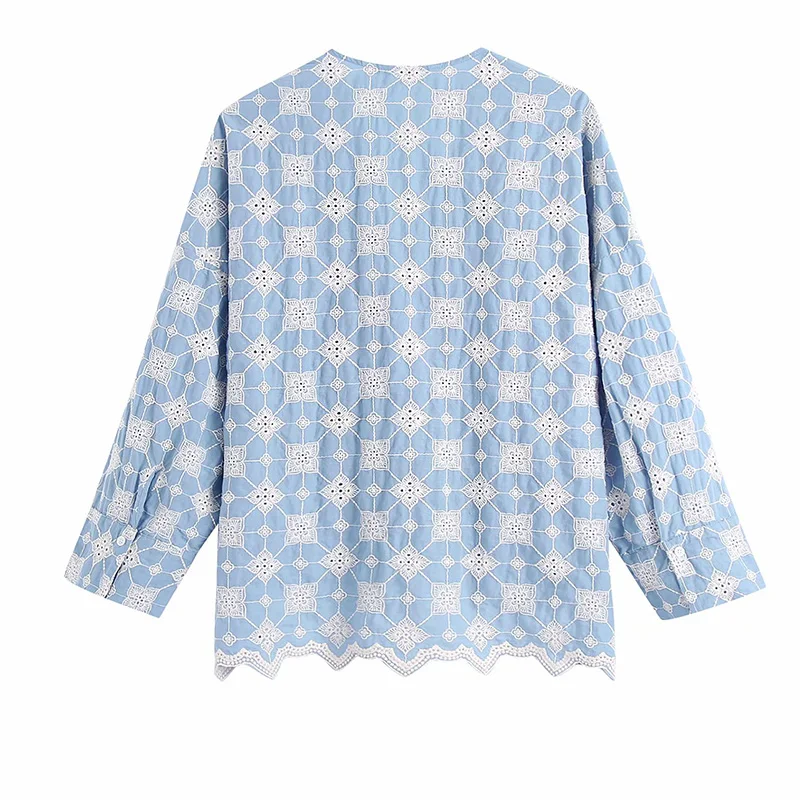 

EAYUCU Cotton Shirt Women's long-sleeved V-neck Shirt Top Casual Embroidered Shirt Top Solid Color Shirt ET120