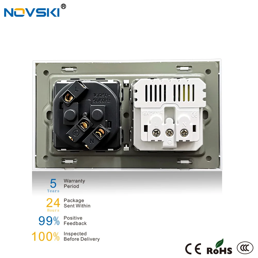 NOVSKI Настенная розетка с 2 рамками USB EU Schuko Электрическая для ПК Пластиковая панель