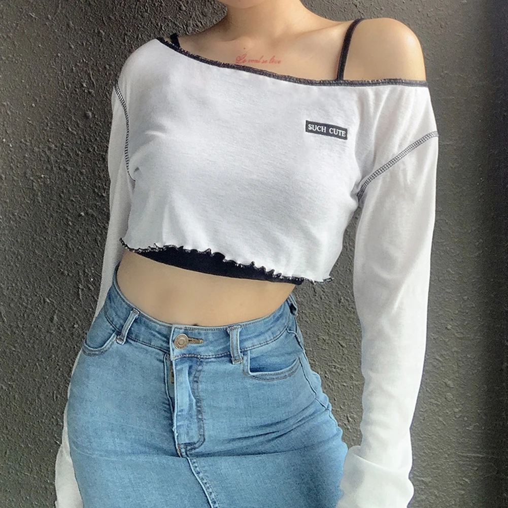 

2 Piece Top Vintage E-girl Sweet Flare Sleeve Ruffles Crop Tees and One Shoulder Cami Tops y2k top Transparent Cropped Tee-Shirt