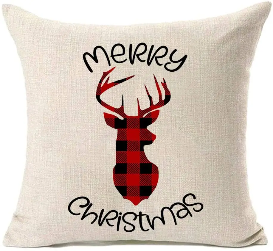 

MFGNEH Merry Christmas Cotton Linen Christmas Decor Pillow Covers Christmas Deer Throw Pillow Case Cushion Cover for Sofa