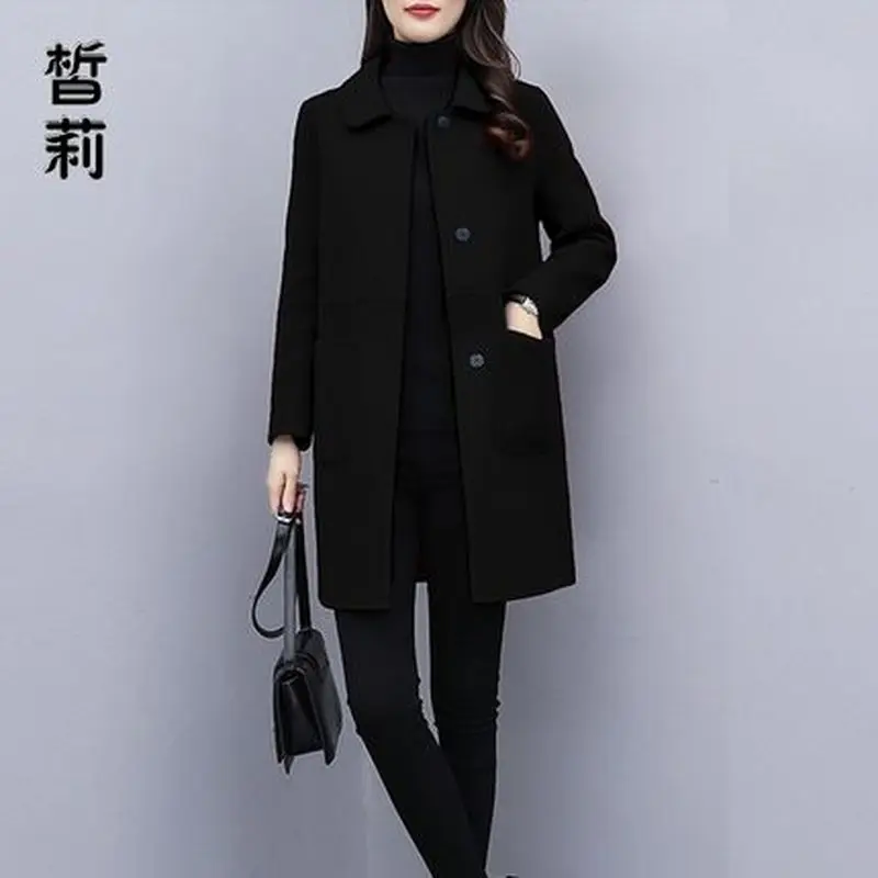 Женское шерстяное пальто средней длины свободное Осень-зима 2019 | Женская одежда