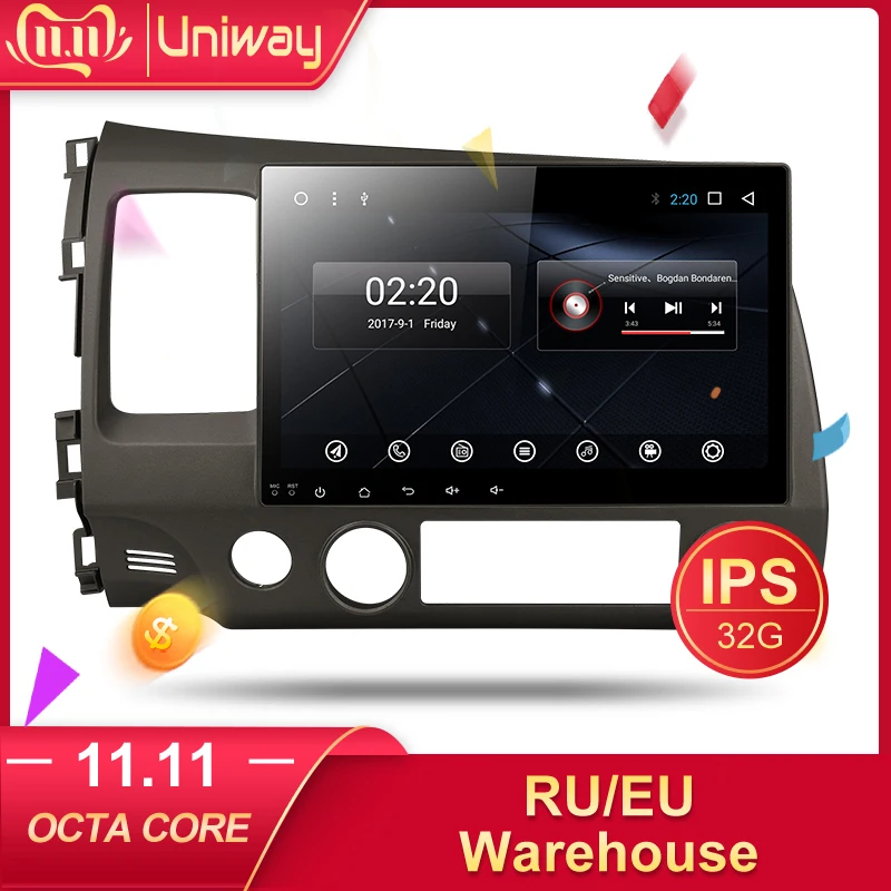 Автомобильный dvd Uniway ALSY1071 2 Гб + 32 ГБ android 8 1 для honda civic 2006 2011 2008 автомобильное радио