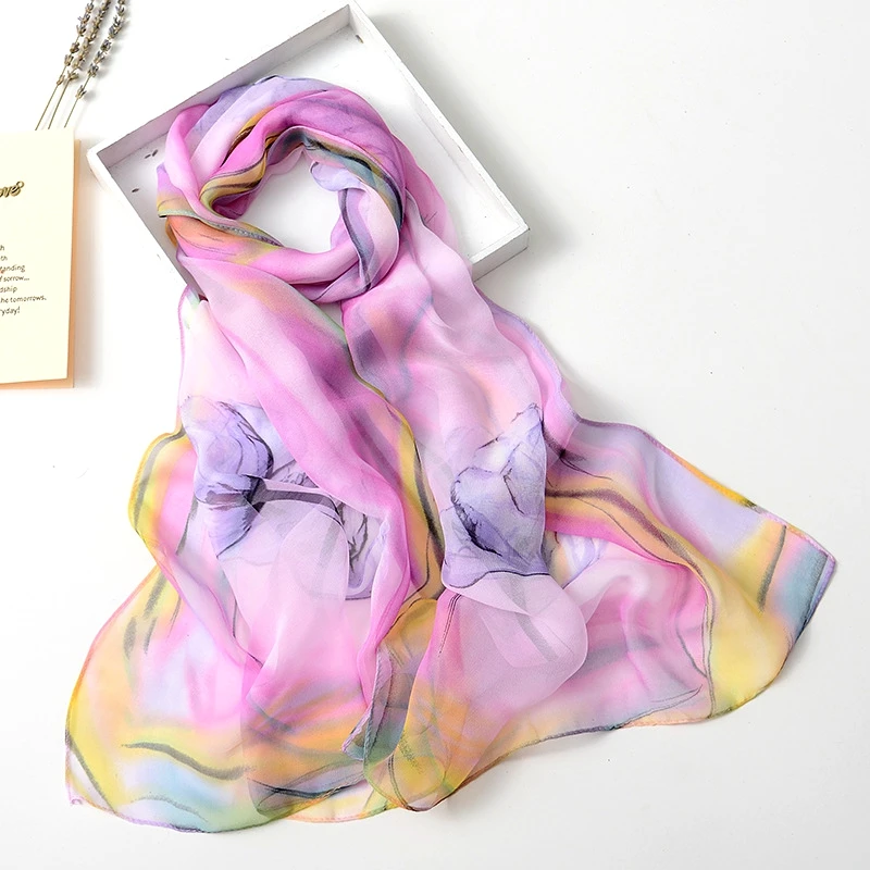 

Four Seasons Thin Soft Chiffon Women Flower Printing Georgette Scarf Shawls Long Wraps Beach Sunscreen Hijab