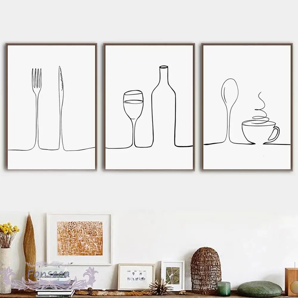 Модульные картины в скандинавском стиле креативный рисунок линий нож и вилка для