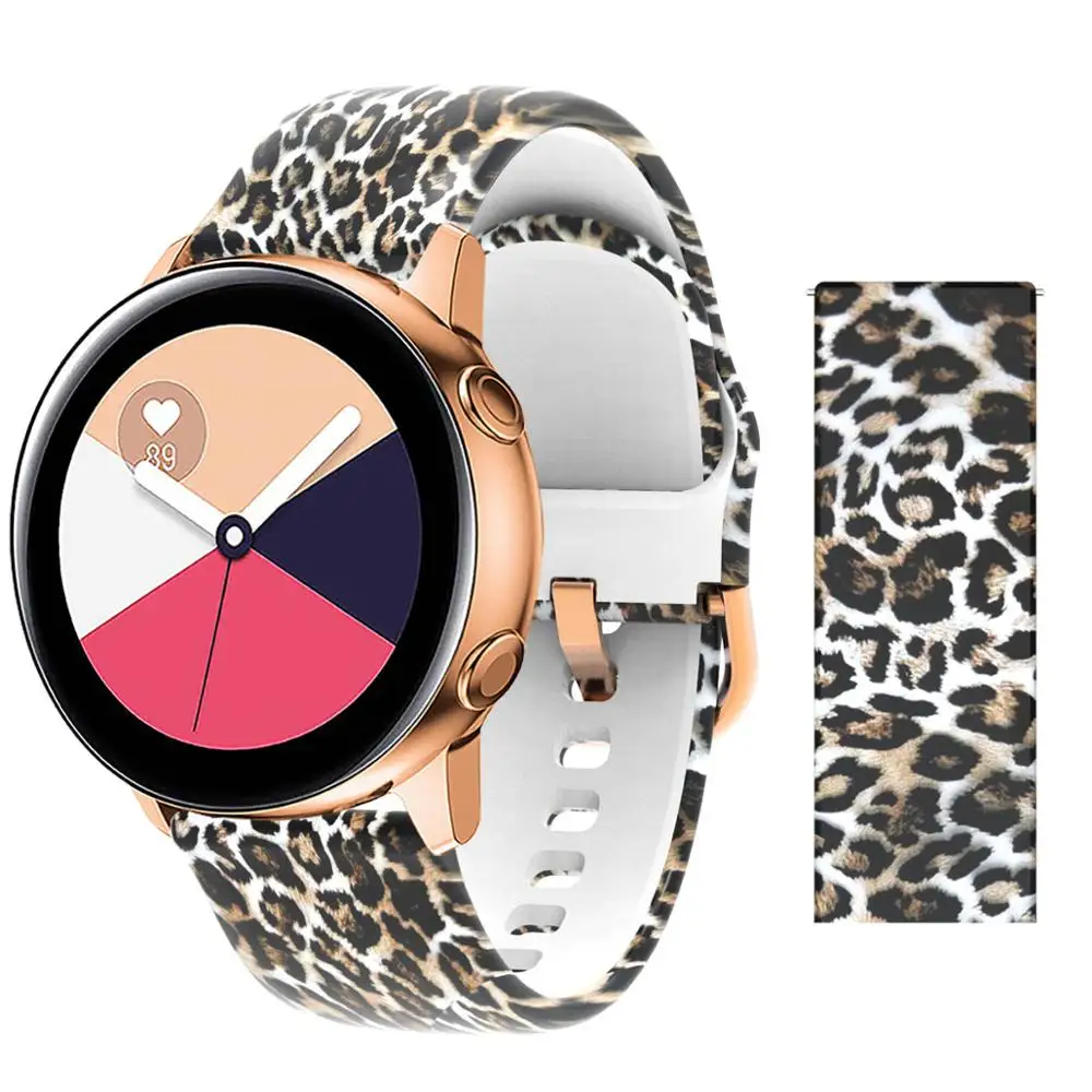 20 мм ремешок для samsung Galaxy Active Watch Band Мягкие силиконовые в форме цветка Печать Спортивный Мягкий ремень цветок браслет с принтом ремешок - Цвет ремешка: Leopard