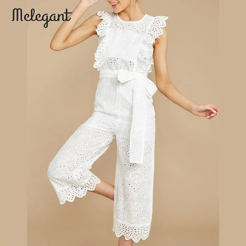 Элегантный 2020 элегантный белый кружевной комбинезон с вышивкой женский оборками