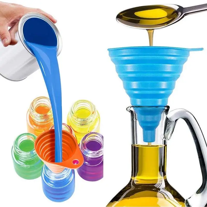2 pcs silicone long neck funnel mini folding funnel silicone portable funnel hanging household liquid dispensing kitchen tool