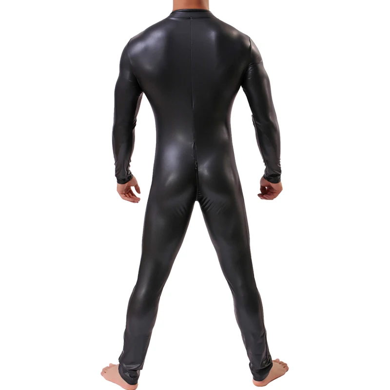 Мужской кожаный латексный костюм боди черное блестящее эротическое белье одежда