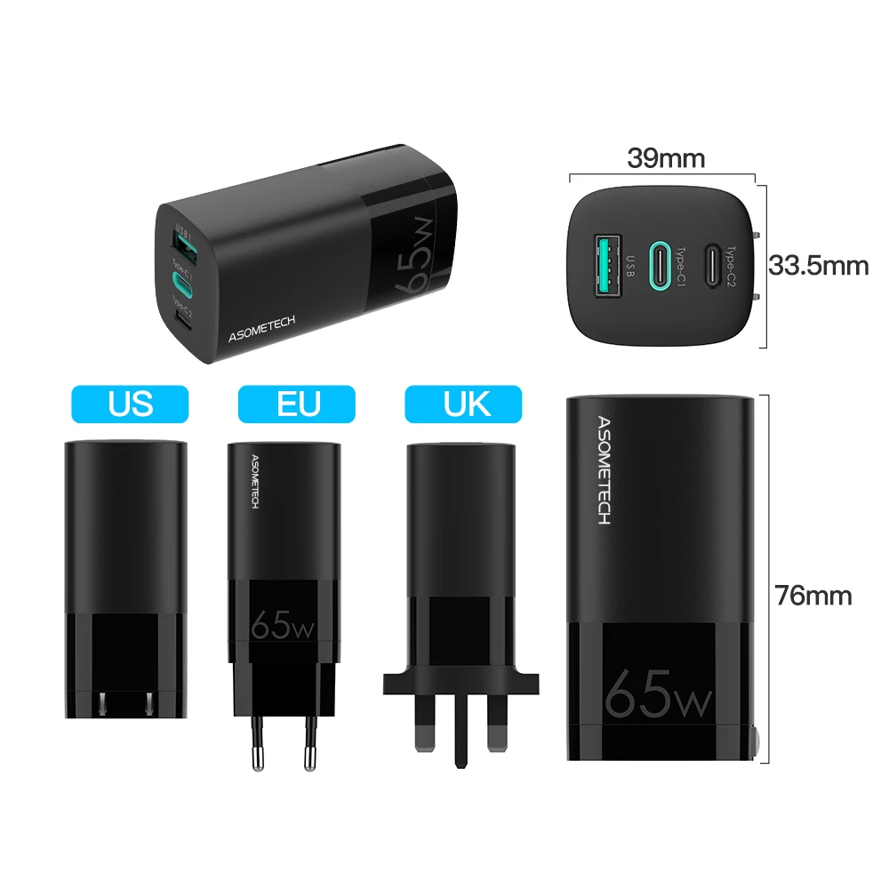 

65W GaN Charger Quick Charge 4.0 3.0 Type C PD USB Charger with QC 4.0 3.0 Laptop Portable Fast Charger For iPhone 12 Samsung